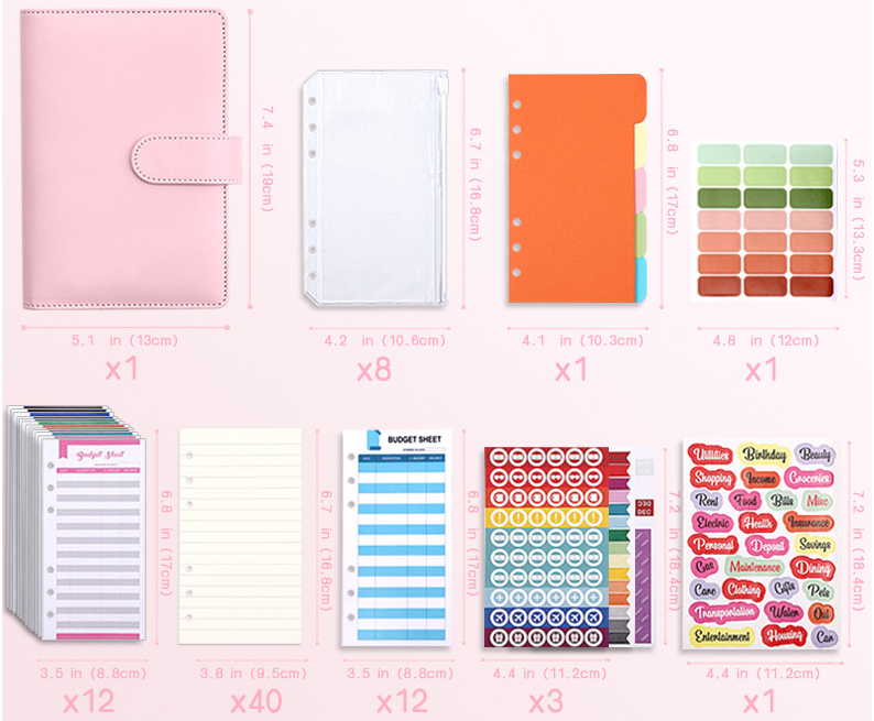 A6 Budget Binder Notebook – Cash Envelope Planner with Stickers, Dividers & Expense Sheets