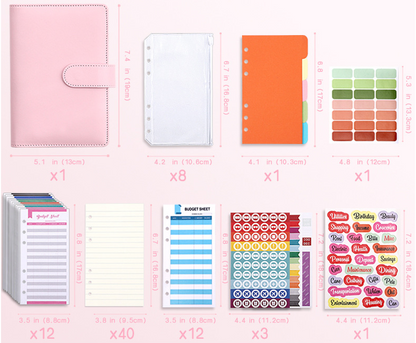 A6 Budget Binder Notebook – Cash Envelope Planner with Stickers, Dividers & Expense Sheets