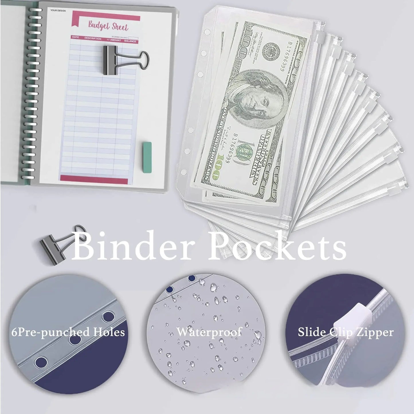 A6 Starlight Budget Binder –  PU Notebook with Envelopes, Budget Sheets & Stickers