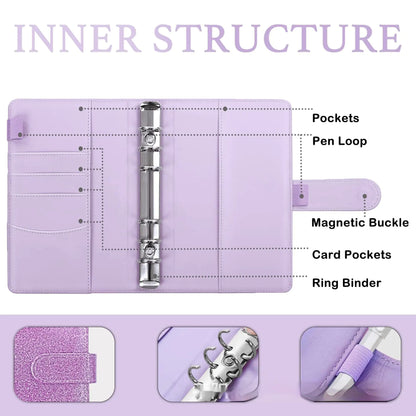 A6 Starlight Budget Binder –  PU Notebook with Envelopes, Budget Sheets & Stickers