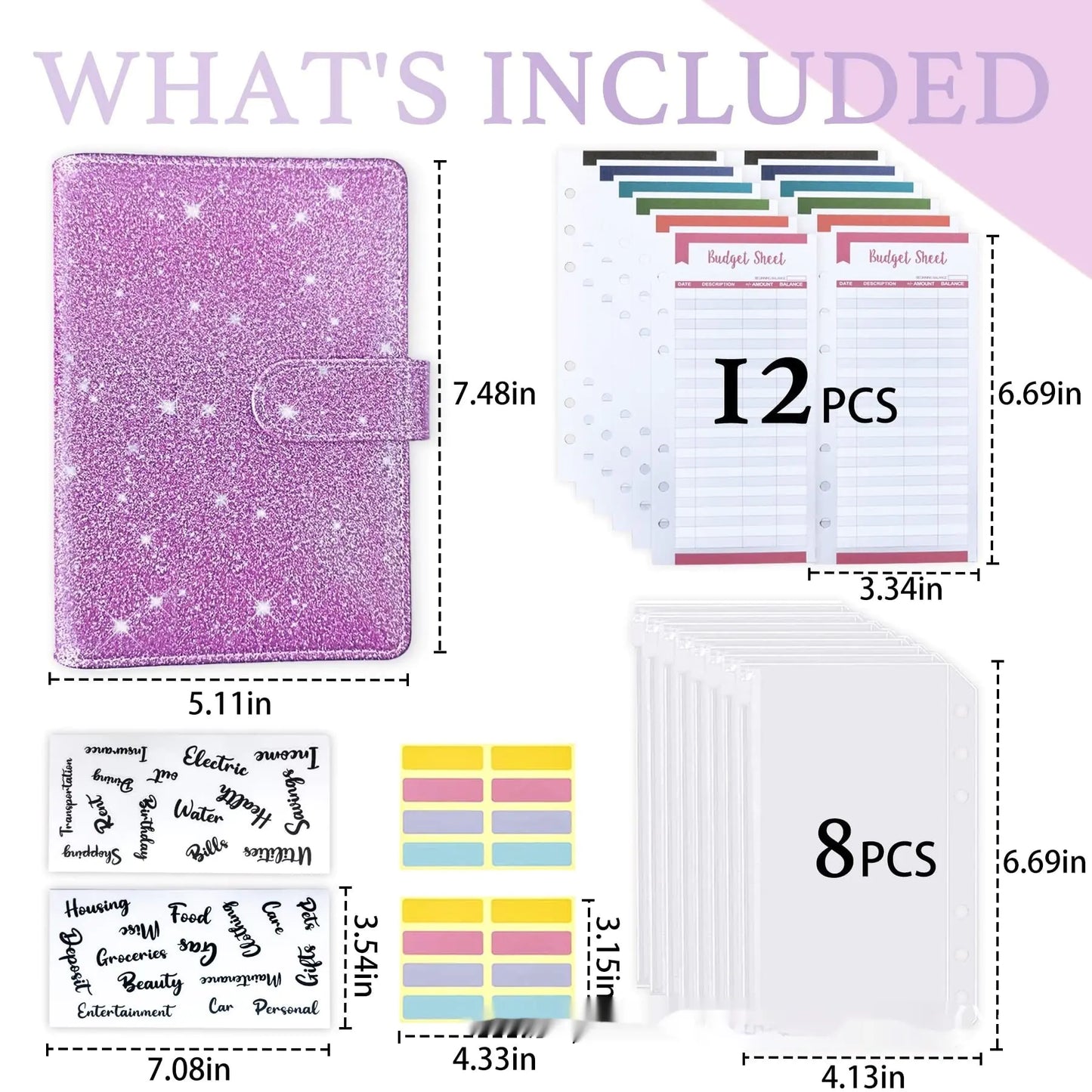 A6 Starlight Budget Binder –  PU Notebook with Envelopes, Budget Sheets & Stickers