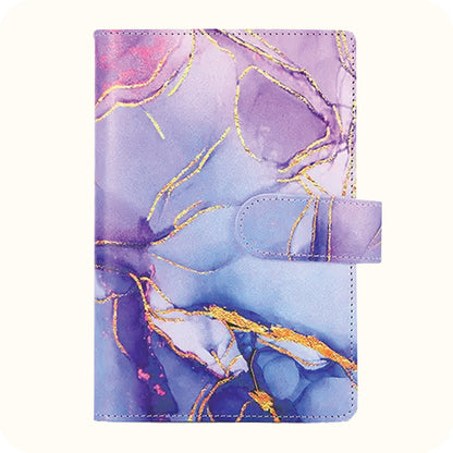 A6 Marble Budget Binder – Faux Leather Notebook with Cash Envelopes & Card Holder