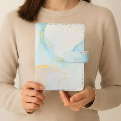 A6 Marble Budget Binder – Faux Leather Notebook with Cash Envelopes & Card Holder