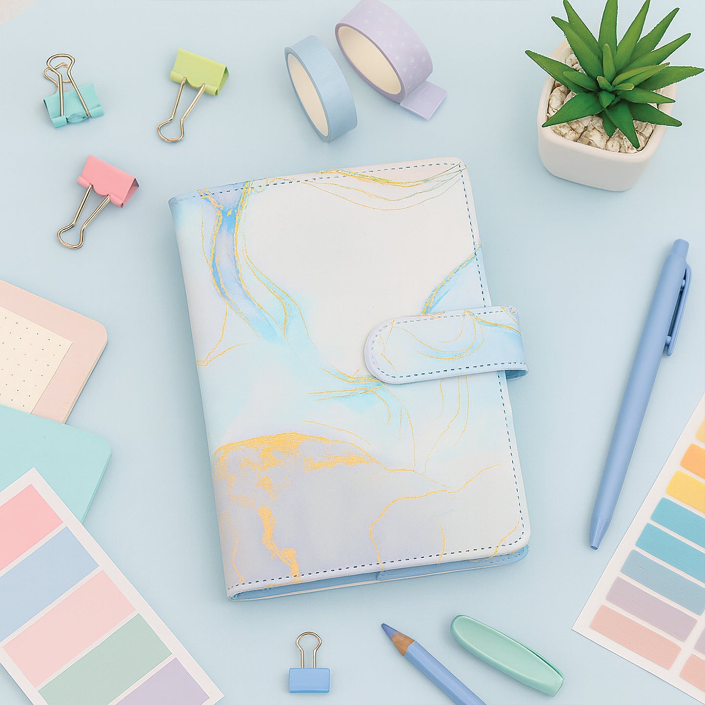 A6 Marble Budget Binder – Faux Leather Notebook with Cash Envelopes & Card Holder