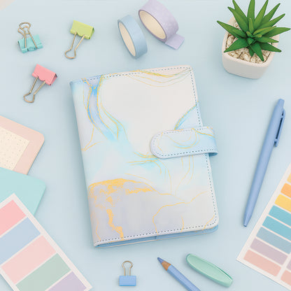 A6 Marble Budget Binder – Faux Leather Notebook with Cash Envelopes & Card Holder