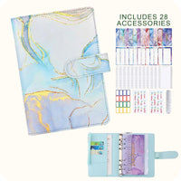 A6 Marble Budget Binder – Faux Leather Notebook with Cash Envelopes & Card Holder